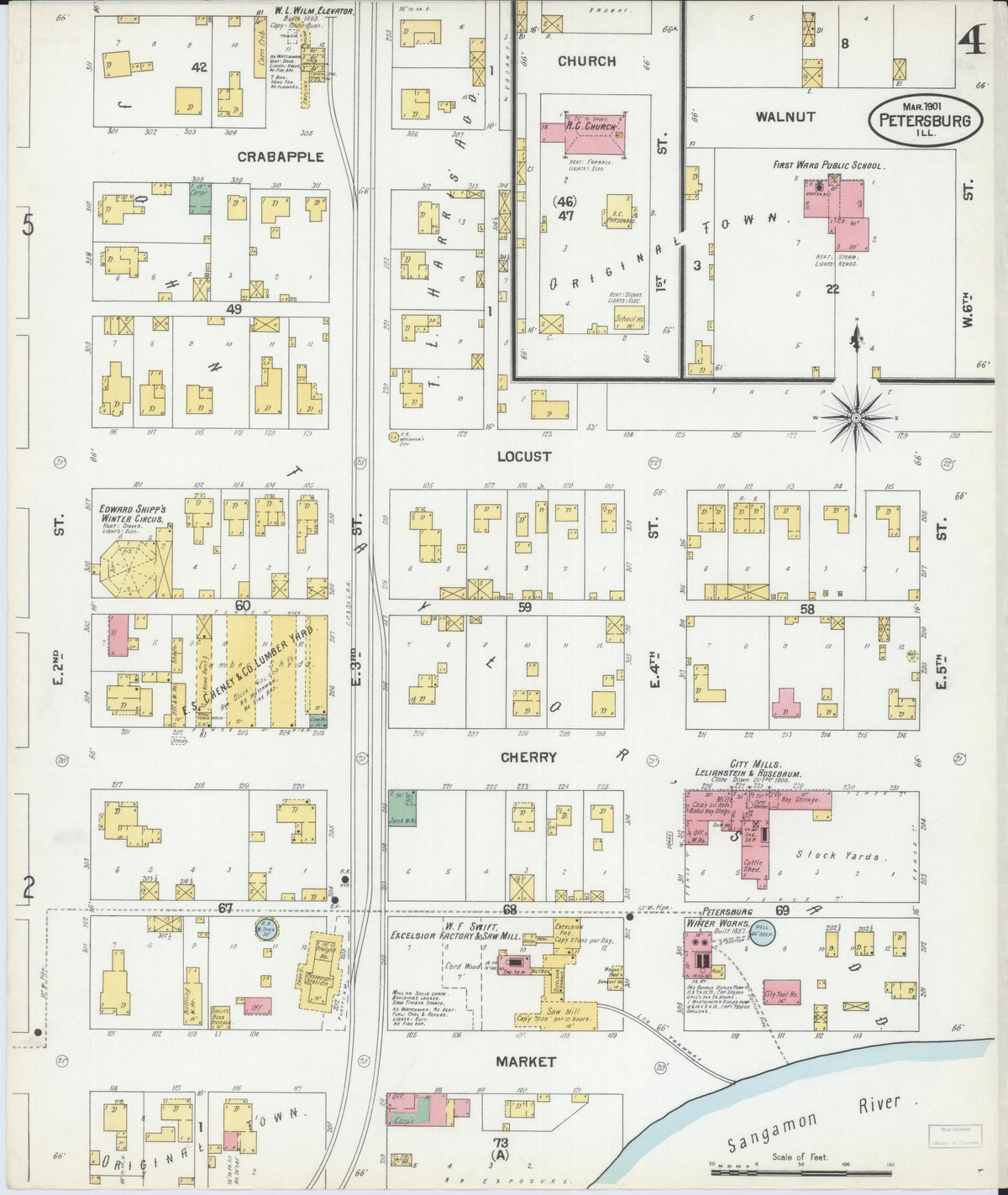 Sanborn Fire Insurance Map from Petersburg, Menard County, Illinois (1901), Sheet #0004 - Complete Map Set gallery image, historic Sanborn map, vintage wall art, Illinois Illinois