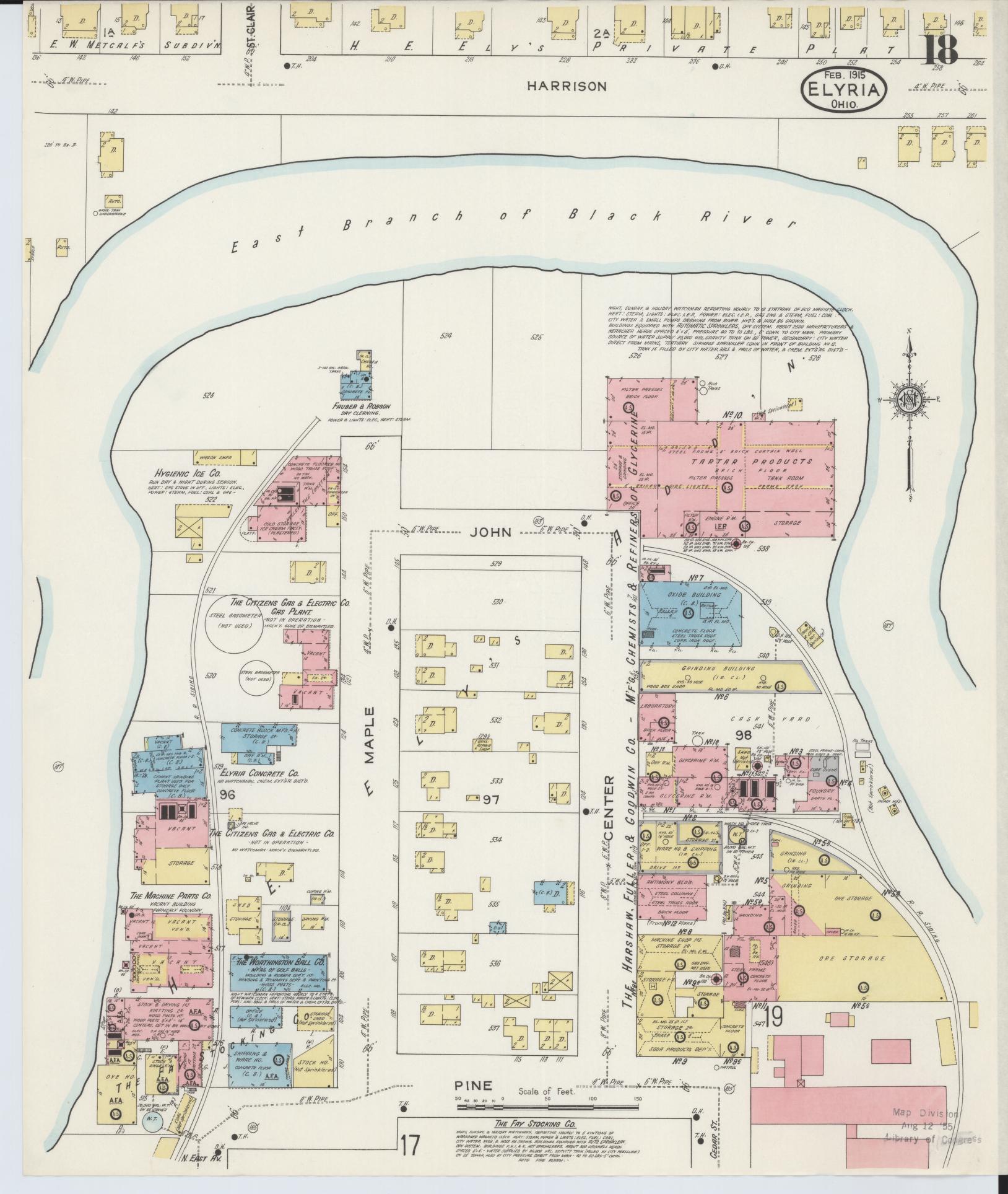 Sanborn Fire Insurance Map from Elyria, Lorain County, Ohio (1915), Sheet #0018 - Historic Sanborn Fire Insurance Map Print, vintage old map wall art, antique decor, genealogy gift, Ohio Ohio map