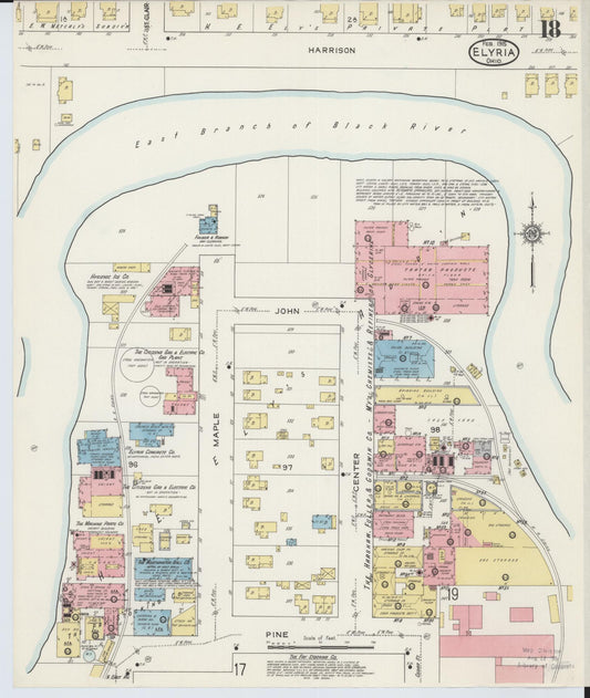 Sanborn Fire Insurance Map from Elyria, Lorain County, Ohio (1915), Sheet #0018 - Historic Sanborn Fire Insurance Map Print, vintage old map wall art, antique decor, genealogy gift, Ohio Ohio map
