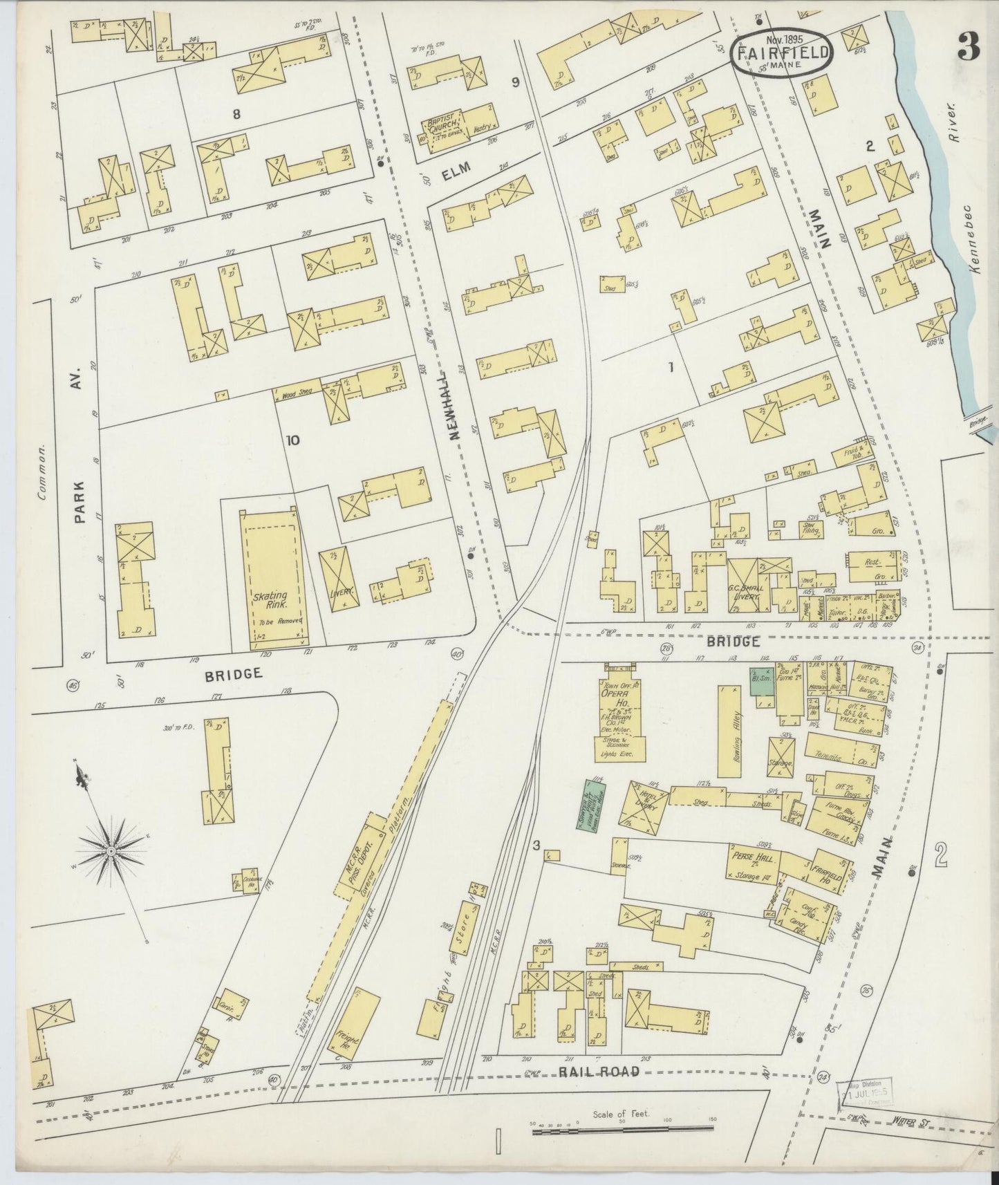Sanborn Fire Insurance Map from Fairfield, Somerset County, Maine (1895), Sheet #0003 - Historic Sanborn Fire Insurance Map Print, vintage old map wall art, antique decor, genealogy gift, Maine Maine map