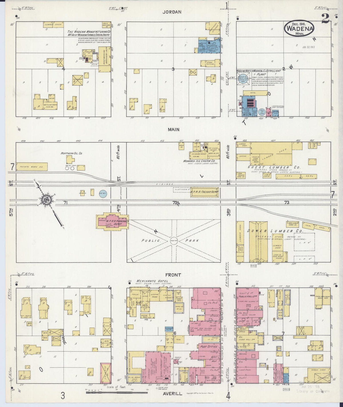 Sanborn Fire Insurance Map from Wadena, Wadena County, Minnesota (1916), Sheet #0002 - Historic Sanborn Fire Insurance Map Print, vintage old map wall art, antique decor, genealogy gift, Minnesota Minnesota map