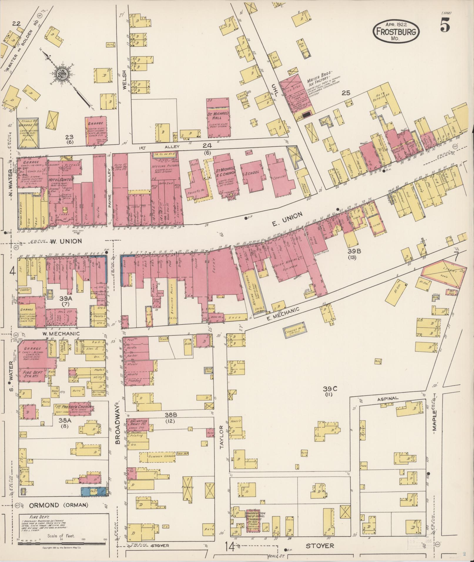 Sanborn Fire Insurance Map from Frostburg, Allegany County, Maryland (1922), Sheet #0005 - Historic Sanborn Fire Insurance Map Print, vintage old map wall art