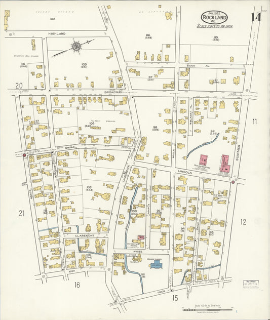 Sanborn Fire Insurance Map from Rockland, Knox County, Maine (1922), Sheet #0014 - Historic Sanborn Fire Insurance Map Print, vintage old map wall art, antique decor, genealogy gift, Maine Maine map