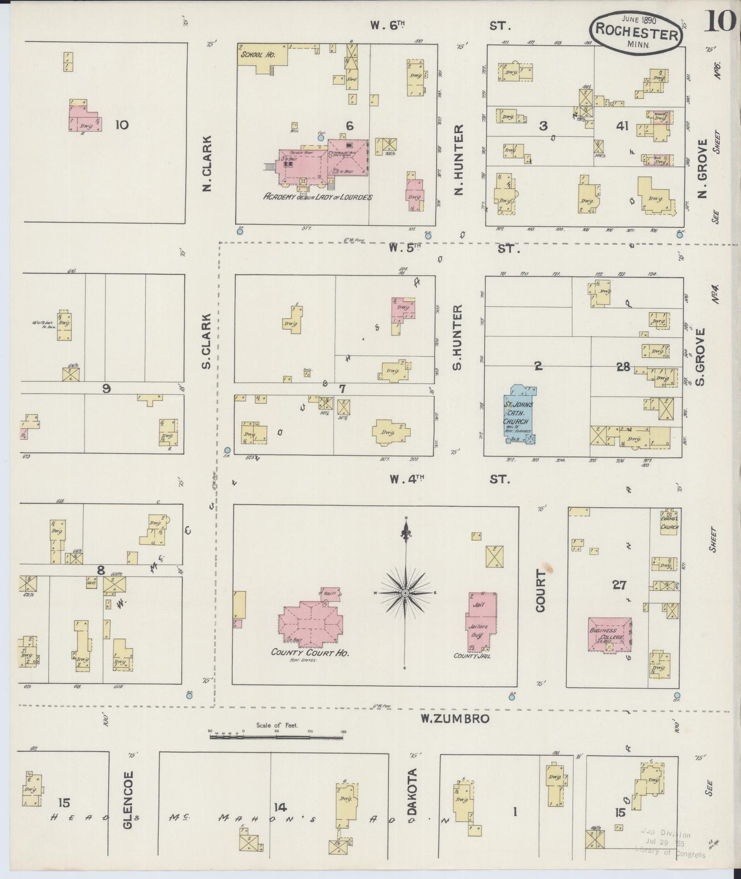 Sanborn Fire Insurance Map from Rochester, Olmsted County, Minnesota (1890), Sheet #0010 - Historic Sanborn Fire Insurance Map Print, vintage old map wall art, antique decor, genealogy gift, Minnesota Minnesota map