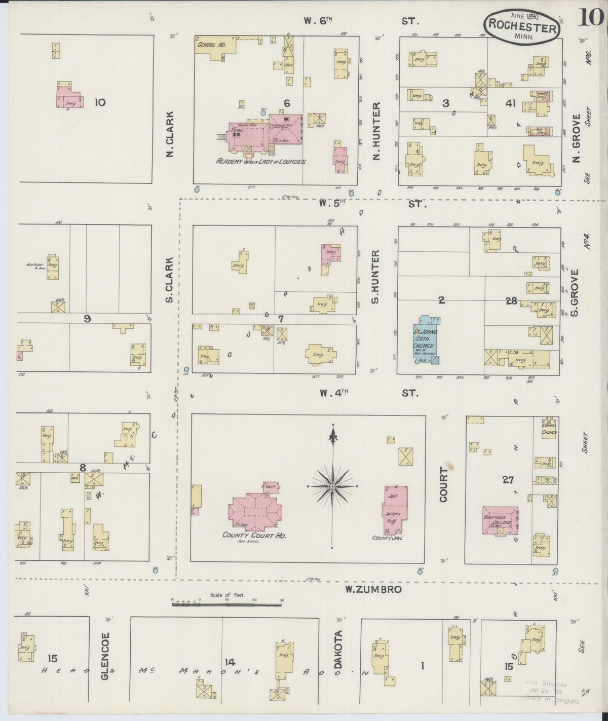 Sanborn Fire Insurance Map from Rochester, Olmsted County, Minnesota (1890), Sheet #0010 - Historic Sanborn Fire Insurance Map Print, vintage old map wall art, antique decor, genealogy gift, Minnesota Minnesota map