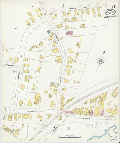 Sanborn Fire Insurance Map from Westerly, Washington County, Rhode Island (1907), Sheet #0011 - Complete Map Set gallery image, historic Sanborn map, vintage wall art, Rhode Island Rhode Island