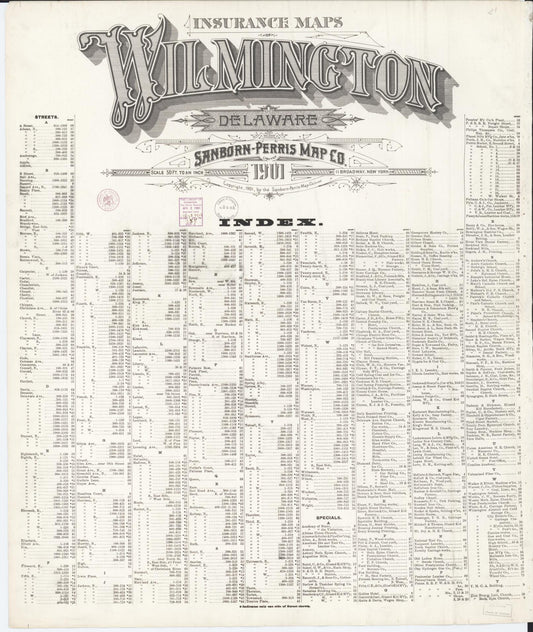 Sanborn Fire Insurance Map from Wilmington, New Castle County, Delaware (1901), Sheet #0001 - Historic Sanborn Fire Insurance Map Print, vintage old map wall art, antique decor, genealogy gift, Delaware Delaware map