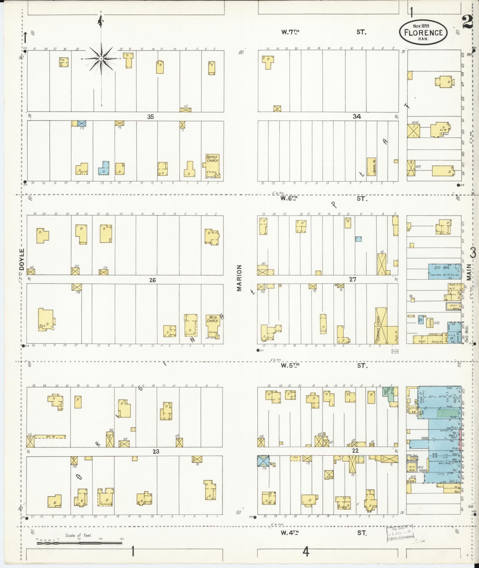 Sanborn Fire Insurance Map from Florence, Marion County, Kansas (1899), Sheet #0002 - Historic Sanborn Fire Insurance Map Print, vintage old map wall art, antique decor, genealogy gift, Kansas Kansas map