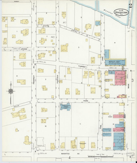 Sanborn Fire Insurance Map from Bradentown, Manatee County, Florida (1911), Sheet #0002 - Historic Sanborn Fire Insurance Map Print, vintage old map wall art, antique decor, genealogy gift, Florida Florida map