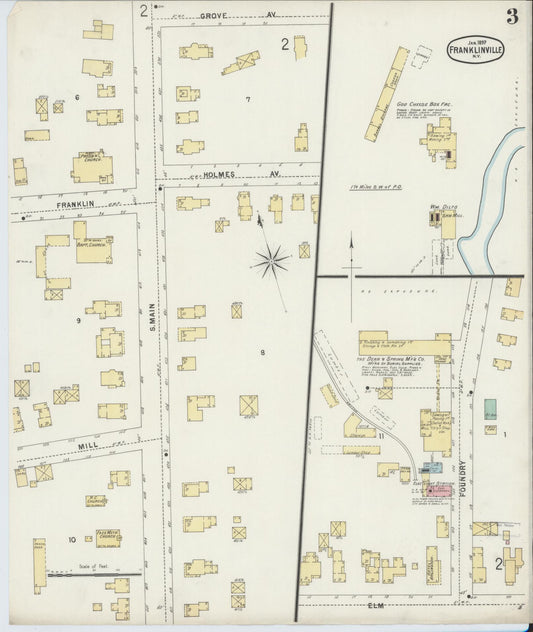 Sanborn Fire Insurance Map from Franklinville, Cattaraugus County, New York (1897), Sheet #0003 - Historic Sanborn Fire Insurance Map Print, vintage old map wall art, antique decor, genealogy gift, New York New York map