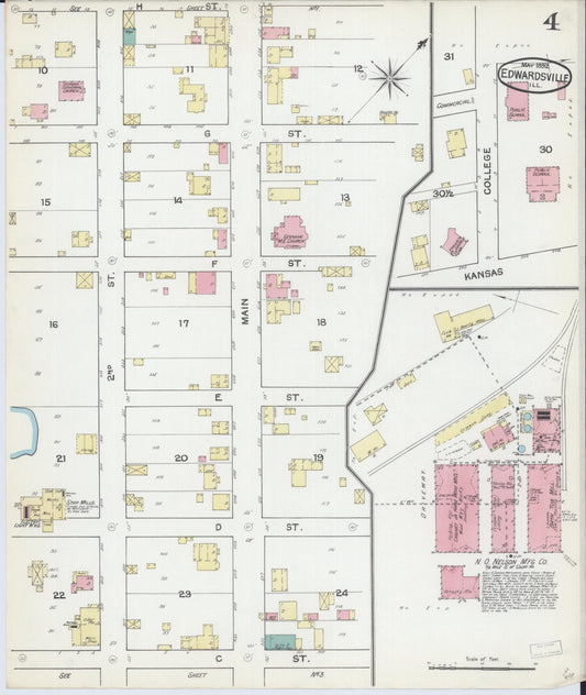 Sanborn Fire Insurance Map from Edwardsville, Madison County, Illinois (1892), Sheet #0004 - Historic Sanborn Fire Insurance Map Print, vintage old map wall art, antique decor, genealogy gift, Illinois Illinois map