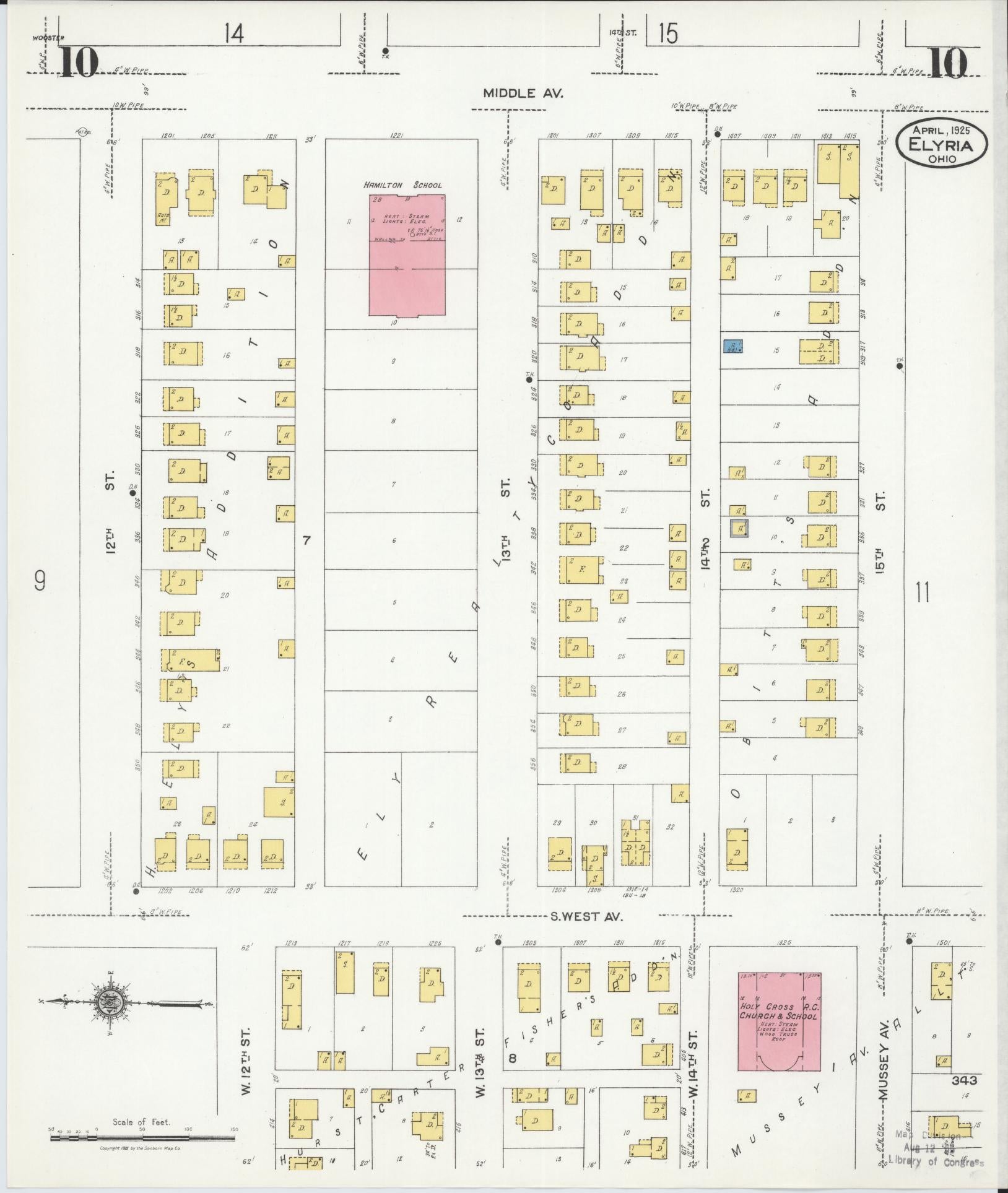 Sanborn Fire Insurance Map from Elyria, Lorain County, Ohio (1925), Sheet #0010 - Historic Sanborn Fire Insurance Map Print, vintage old map wall art, antique decor, genealogy gift, Ohio Ohio map