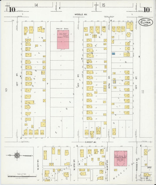 Sanborn Fire Insurance Map from Elyria, Lorain County, Ohio (1925), Sheet #0010 - Historic Sanborn Fire Insurance Map Print, vintage old map wall art, antique decor, genealogy gift, Ohio Ohio map