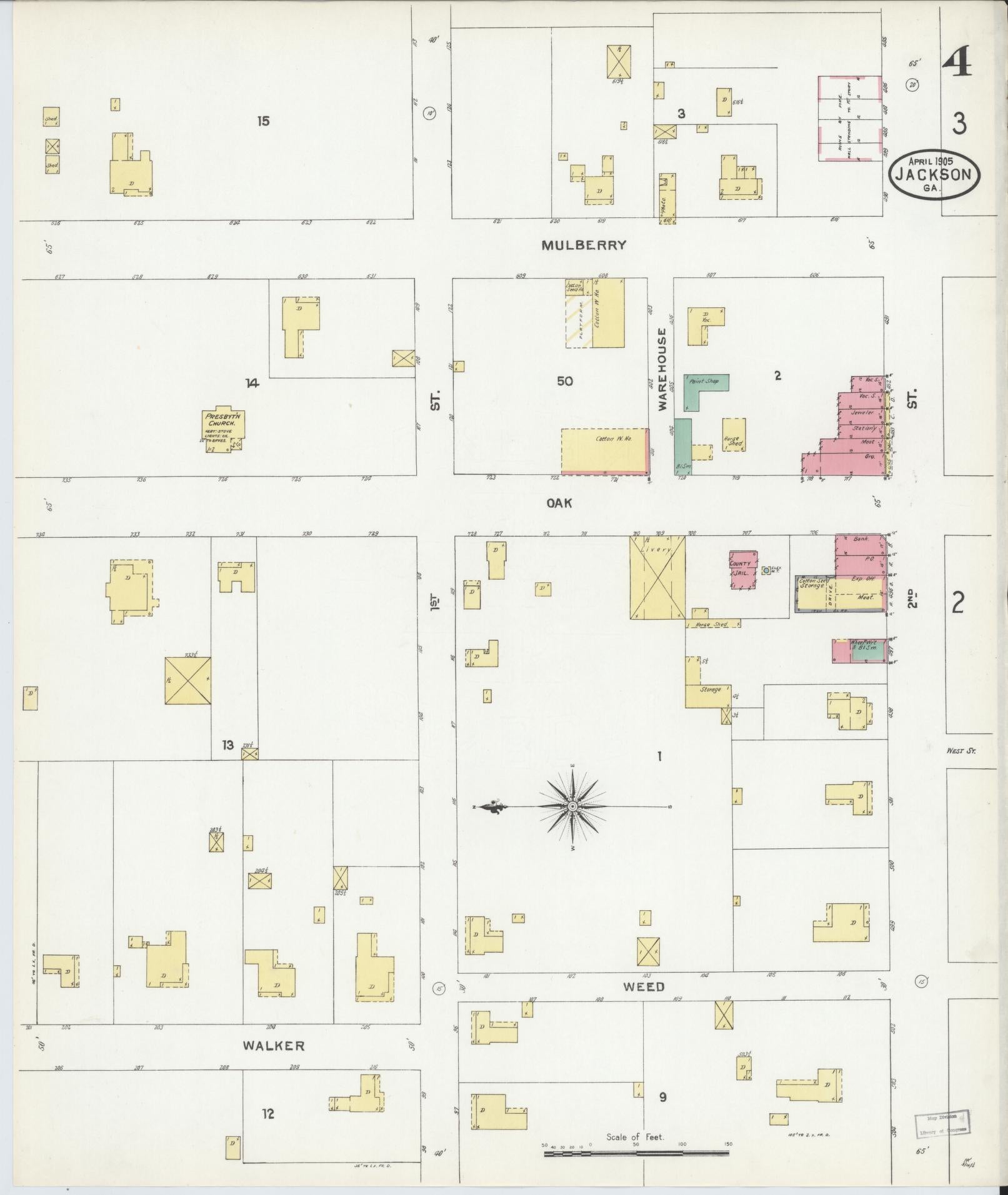 Sanborn Fire Insurance Map from Jackson, Butts County, Georgia (1905), Sheet #0004 - Complete Map Set gallery image, historic Sanborn map, vintage wall art, Georgia Georgia
