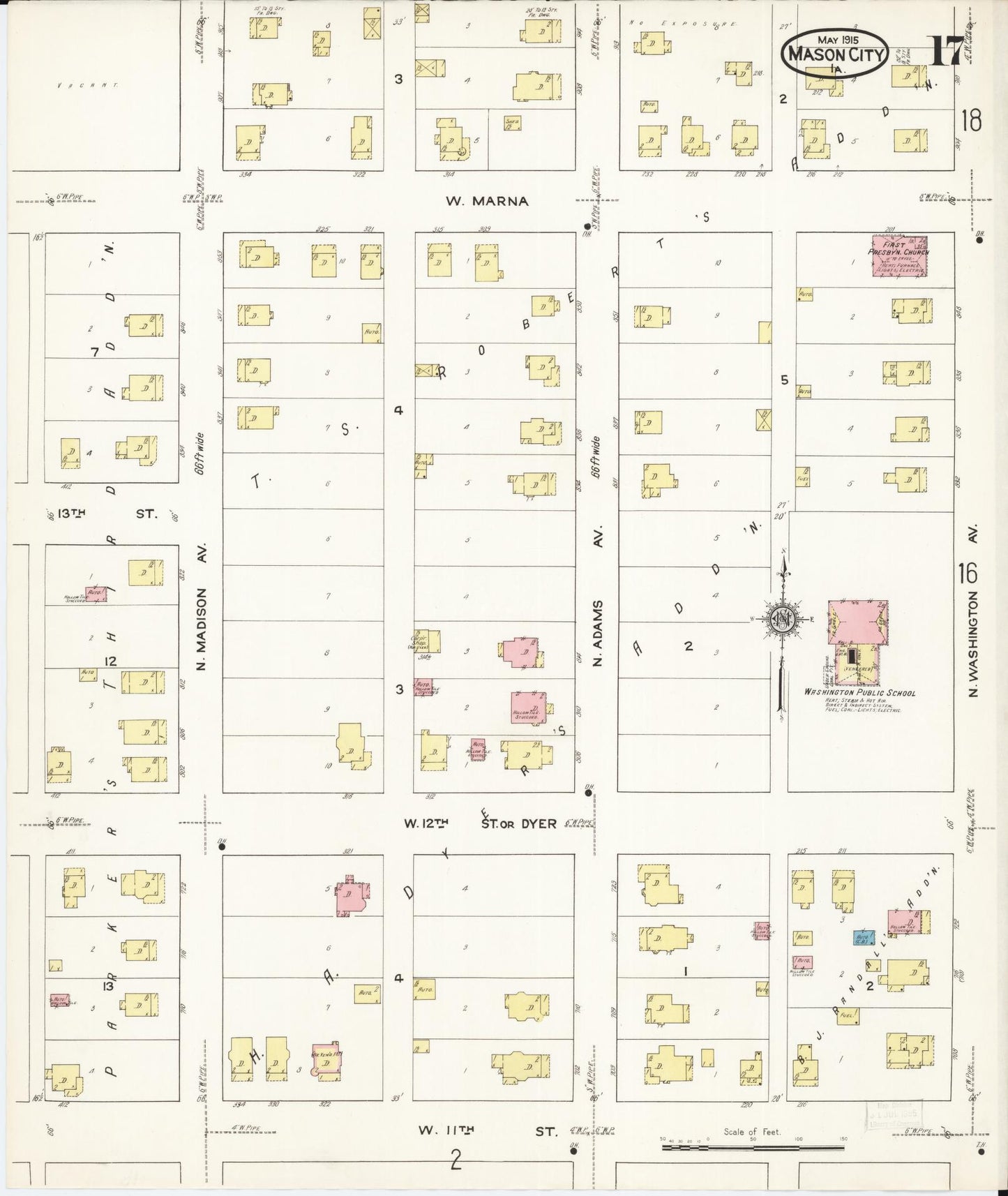 Sanborn Fire Insurance Map from Mason City, Cerro Gordo County, Iowa (1915), Sheet #0017 - Historic Sanborn Fire Insurance Map Print