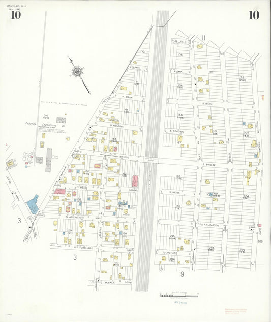 Sanborn Fire Insurance Map from Manville, Somerset County, New Jersey (1945), Sheet #0010 - Historic Sanborn Fire Insurance Map Print, vintage old map wall art, antique decor, genealogy gift, New Jersey New Jersey map