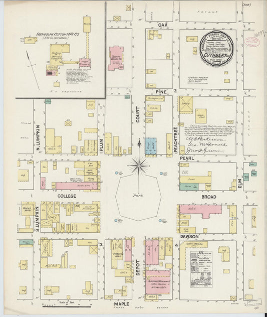 Sanborn Fire Insurance Map from Cuthbert, Randolph County, Georgia (1890), Sheet #0001 - Historic Sanborn Fire Insurance Map Print, vintage old map wall art, antique decor, genealogy gift, Georgia Georgia map