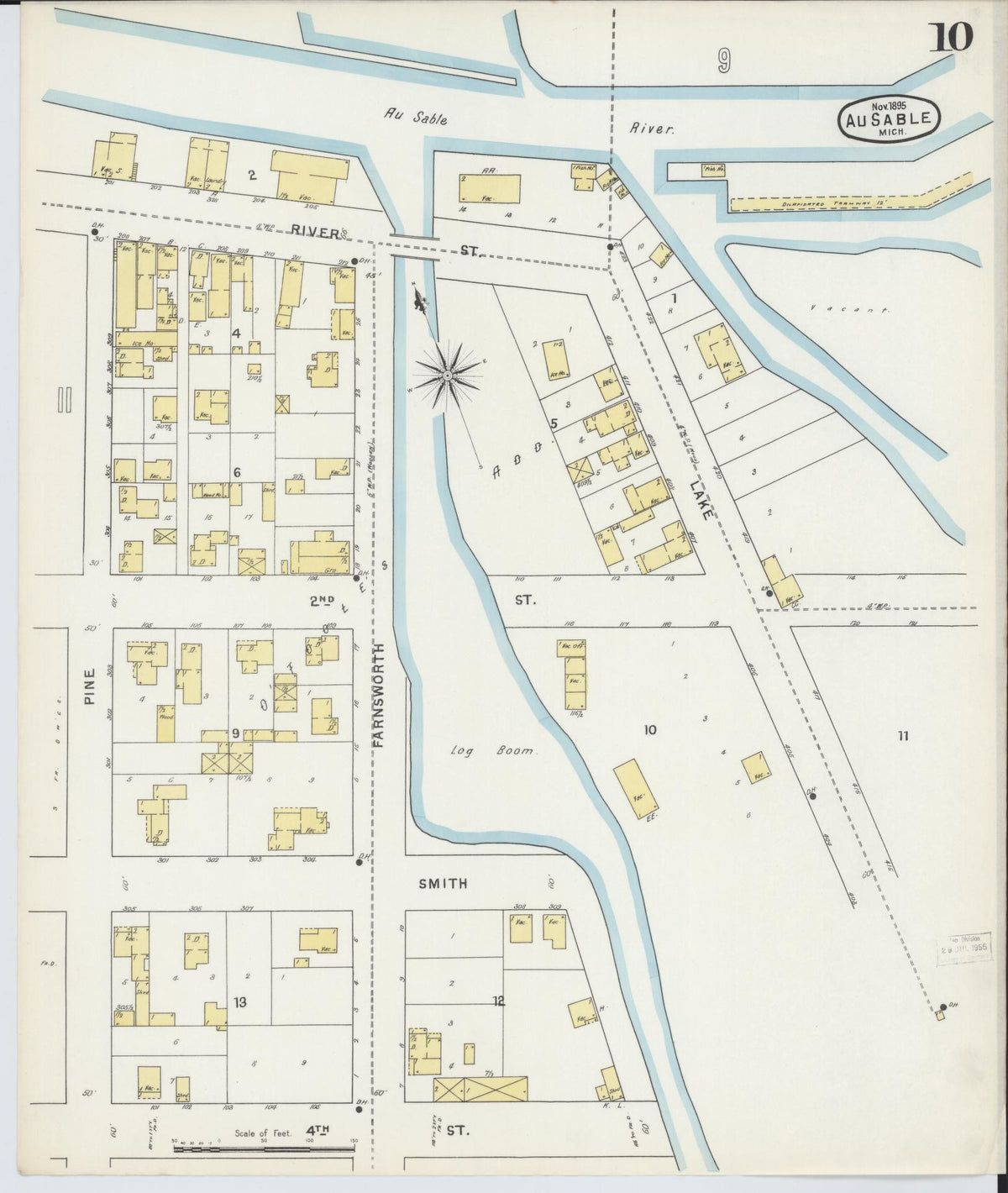 Sanborn Fire Insurance Map from Oscoda, Iosco County, Michigan (1895), Sheet #0010 - Historic Sanborn Fire Insurance Map Print, vintage old map wall art, antique decor, genealogy gift, Michigan Michigan map