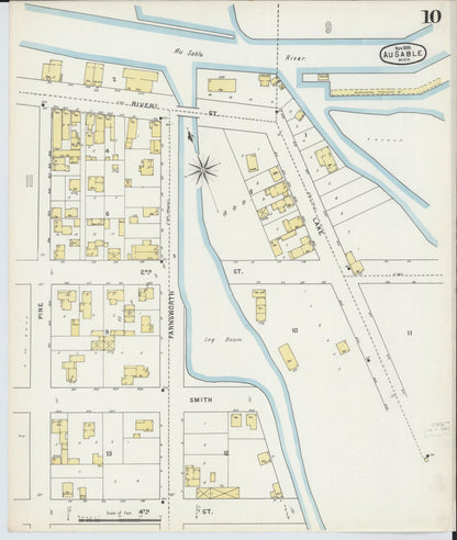 Sanborn Fire Insurance Map from Oscoda, Iosco County, Michigan (1895), Sheet #0010 - Historic Sanborn Fire Insurance Map Print, vintage old map wall art, antique decor, genealogy gift, Michigan Michigan map