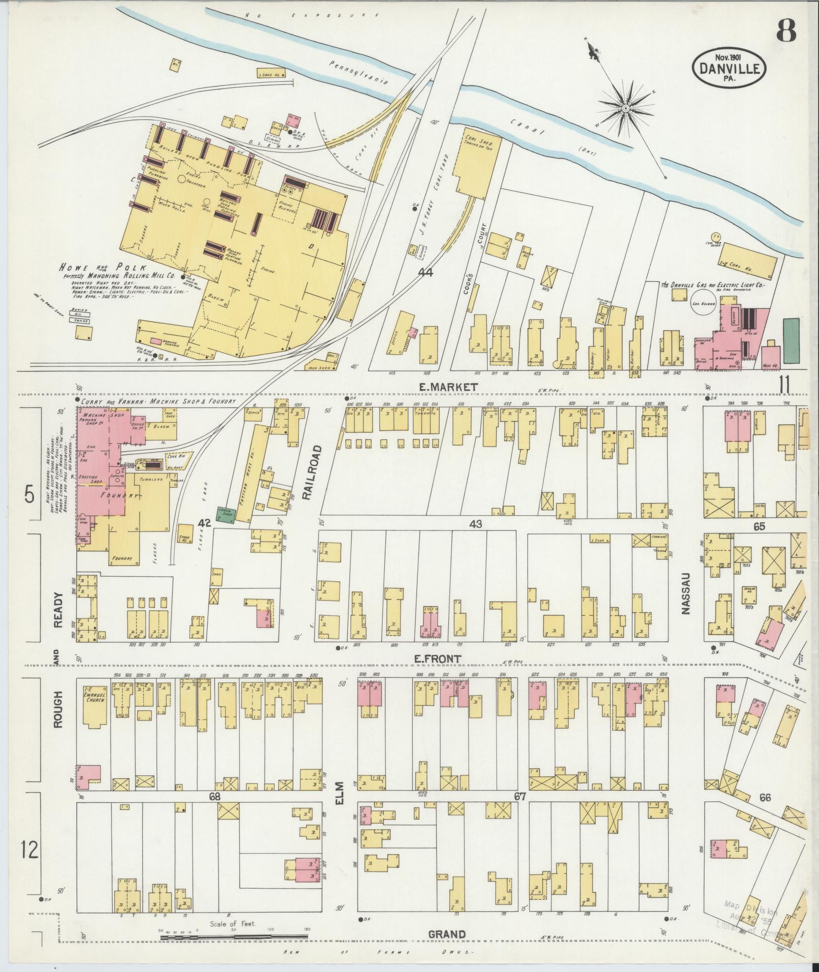 Sanborn Fire Insurance Map from Danville, Montour County, Pennsylvania (1901), Sheet #0008 - Historic Sanborn Fire Insurance Map Print, vintage old map wall art, antique decor, genealogy gift, Pennsylvania Pennsylvania map