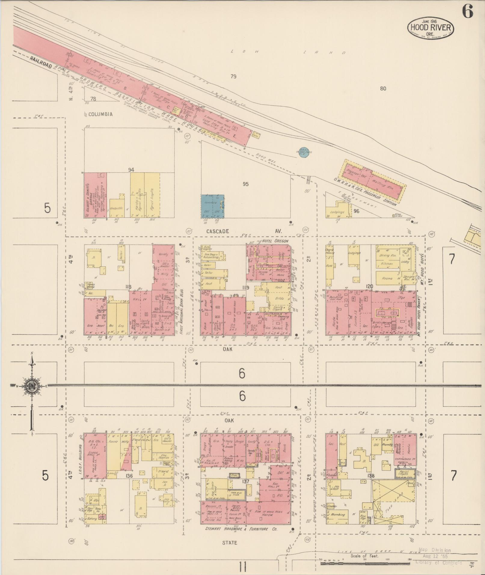 Sanborn Fire Insurance Map from Hood River, Hood River County, Oregon (1916), Sheet #0006 - Complete Map Set gallery image, historic Sanborn map, vintage wall art, Oregon Oregon