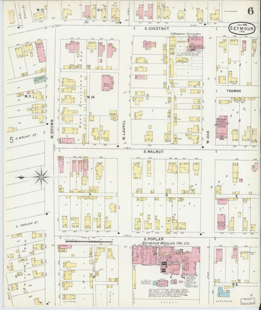 Sanborn Fire Insurance Map from Seymour, Jackson County, Indiana (1896), Sheet #0006 - Historic Sanborn Fire Insurance Map Print, vintage old map wall art, antique decor, genealogy gift, Indiana Indiana map
