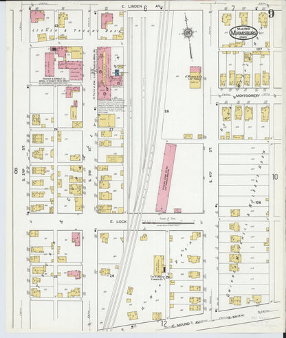 Sanborn Fire Insurance Map from Miamisburg, Montgomery County, Ohio (1919), Sheet #0009 - Complete Map Set gallery image, historic Sanborn map, vintage wall art, Ohio Ohio