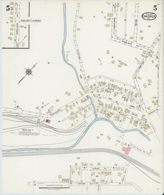 Sanborn Fire Insurance Map from Oakdale, Allegheny County, Pennsylvania (1924), Sheet #0005 - Historic Sanborn Fire Insurance Map Print, vintage old map wall art, antique decor, genealogy gift, Pennsylvania Pennsylvania map