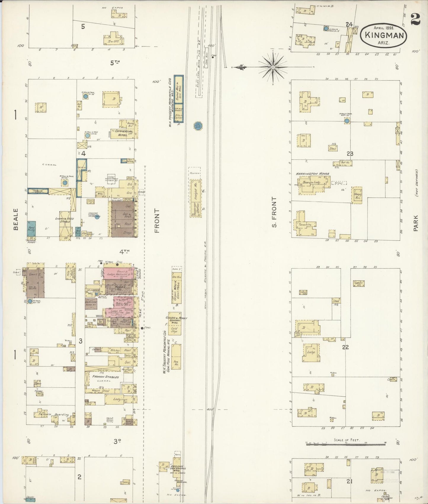 Sanborn Fire Insurance Map from Kingman, Mohave County, Arizona (1898), Sheet #0002 - Historic Sanborn Fire Insurance Map Print, vintage old map wall art, antique decor, genealogy gift, Arizona Arizona map