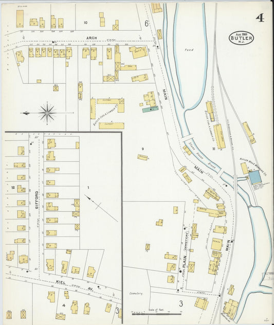 Sanborn Fire Insurance Map from Butler, Morris County, New Jersey (1905), Sheet #0004 - Historic Sanborn Fire Insurance Map Print, vintage old map wall art, antique decor, genealogy gift, New Jersey New Jersey map