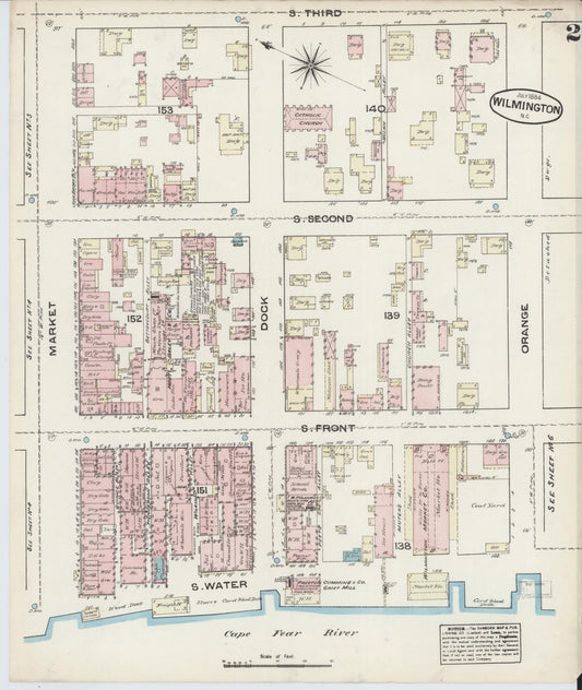 Sanborn Fire Insurance Map from Wilmington, New Hanover County, North Carolina (1884), Sheet #0002 - Historic Sanborn Fire Insurance Map Print, vintage old map wall art, antique decor, genealogy gift, North Carolina North Carolina map