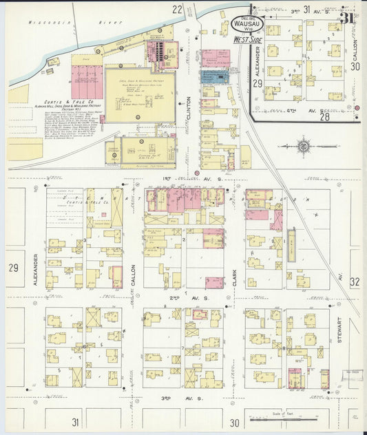 Sanborn Fire Insurance Map from Wausau, Marathon County, Wisconsin (1912), Sheet #0031 - Historic Sanborn Fire Insurance Map Print, vintage old map wall art, antique decor, genealogy gift, Wisconsin Wisconsin map