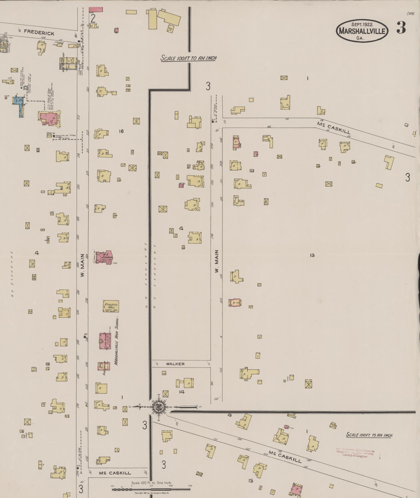 Sanborn Fire Insurance Map from Marshallville, Macon County, Georgia (1922), Sheet #0003 - Historic Sanborn Fire Insurance Map Print, vintage old map wall art, antique decor, genealogy gift, Georgia Georgia map