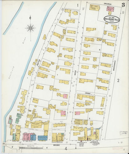 Sanborn Fire Insurance Map from Shelburne Falls, Franklin County, Massachusetts (1905), Sheet #0003 - Historic Sanborn Fire Insurance Map Print, vintage old map wall art, antique decor, genealogy gift, Massachusetts Massachusetts map