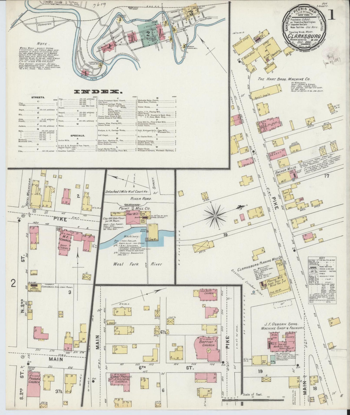 Sanborn Fire Insurance Map from Clarksburg, Harrison County, West Virginia (1896), Sheet #0001 - Complete Map Set gallery image, historic Sanborn map, vintage wall art, West Virginia West Virginia