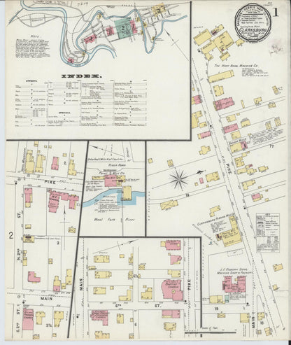 Sanborn Fire Insurance Map from Clarksburg, Harrison County, West Virginia (1896), Sheet #0001 - Complete Map Set gallery image, historic Sanborn map, vintage wall art, West Virginia West Virginia