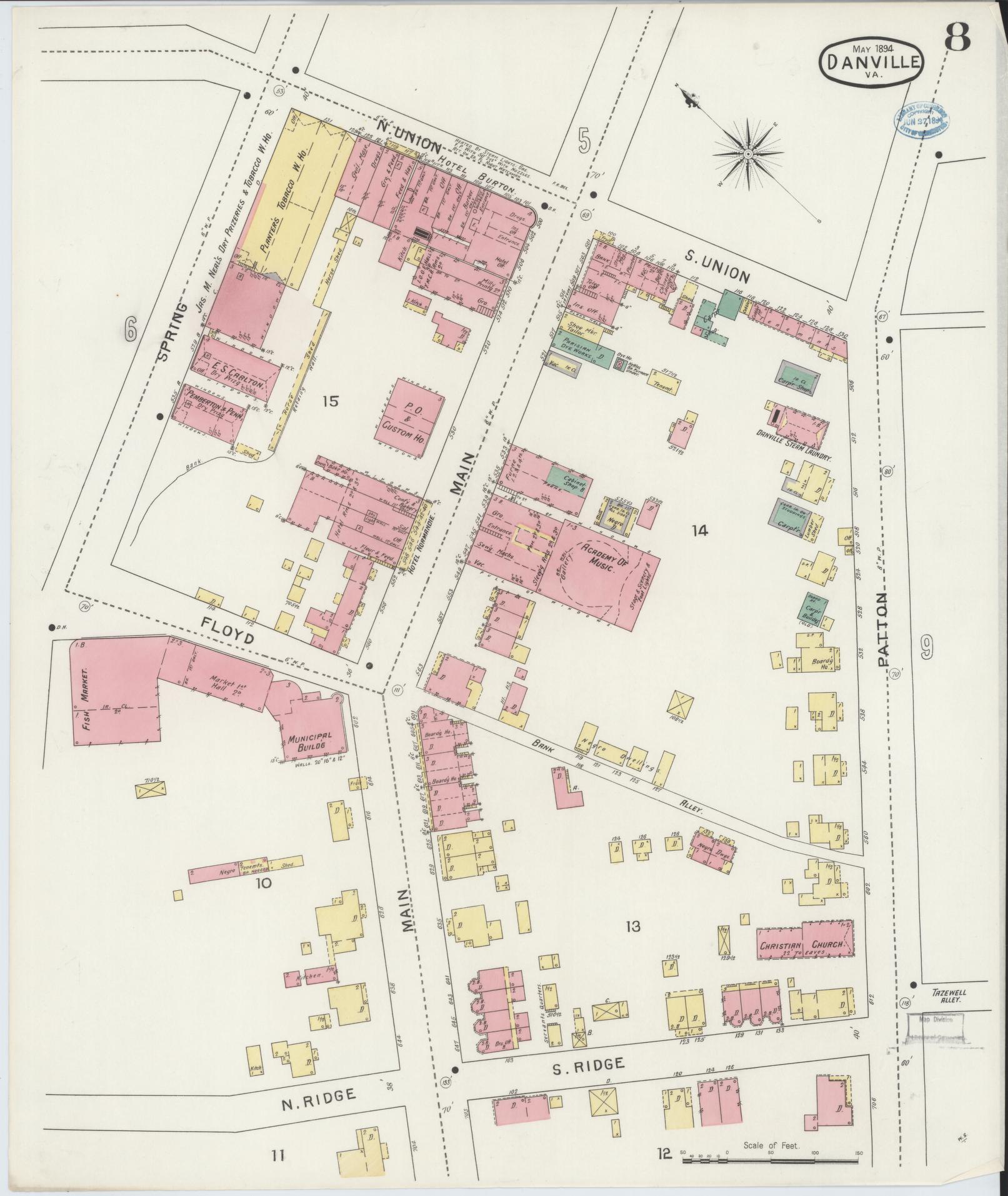 Sanborn Fire Insurance Map from Danville, Independent Cities, Virginia (1894), Sheet #0008 - Complete Map Set gallery image, historic Sanborn map, vintage wall art, Virginia Virginia