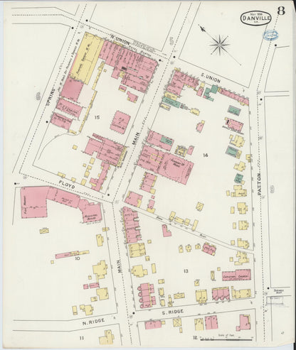 Sanborn Fire Insurance Map from Danville, Independent Cities, Virginia (1894), Sheet #0008 - Complete Map Set gallery image, historic Sanborn map, vintage wall art, Virginia Virginia
