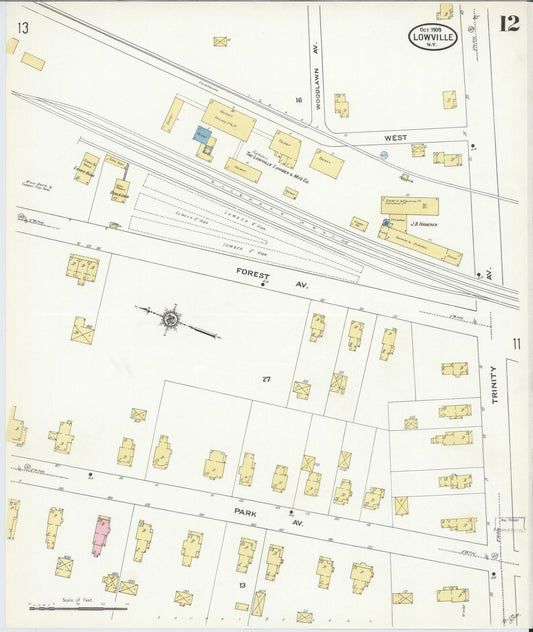 Sanborn Fire Insurance Map from Lowville, Lewis County, New York (1909), Sheet #0012 - Historic Sanborn Fire Insurance Map Print, vintage old map wall art, antique decor, genealogy gift, New York New York map