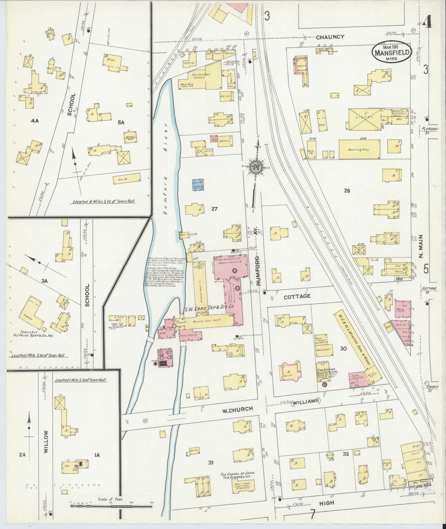 Sanborn Fire Insurance Map from Mansfield, Bristol County, Massachusetts (1911), Sheet #0004 - Historic Sanborn Fire Insurance Map Print, vintage old map wall art, antique decor, genealogy gift, Massachusetts Massachusetts map