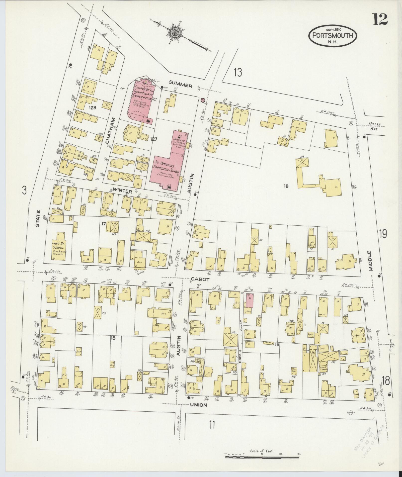 Sanborn Fire Insurance Map from Portsmouth, Rockingham County, New Hampshire (1910), Sheet #0012 - Historic Sanborn Fire Insurance Map Print, vintage old map wall art, antique decor, genealogy gift, New Hampshire New Hampshire map