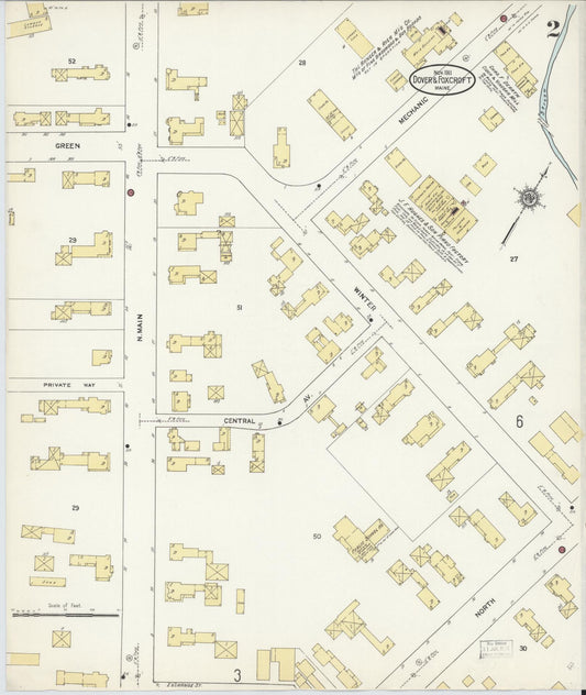Sanborn Fire Insurance Map from Dover, Piscataguis County, Maine (1911), Sheet #0002 - Historic Sanborn Fire Insurance Map Print, vintage old map wall art, antique decor, genealogy gift, Maine Maine map