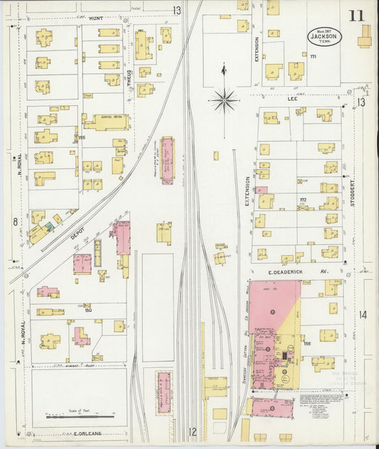 Sanborn Fire Insurance Map from Jackson, Madison County, Tennessee (1907), Sheet #0011 - Historic Sanborn Fire Insurance Map Print, vintage old map wall art, antique decor, genealogy gift, Tennessee Tennessee map