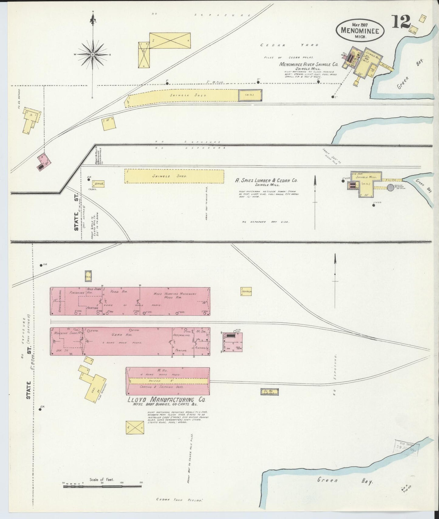 Sanborn Fire Insurance Map from Menominee, Menominee County, Michigan (1907), Sheet #0012 - Complete Map Set gallery image, historic Sanborn map, vintage wall art, Michigan Michigan
