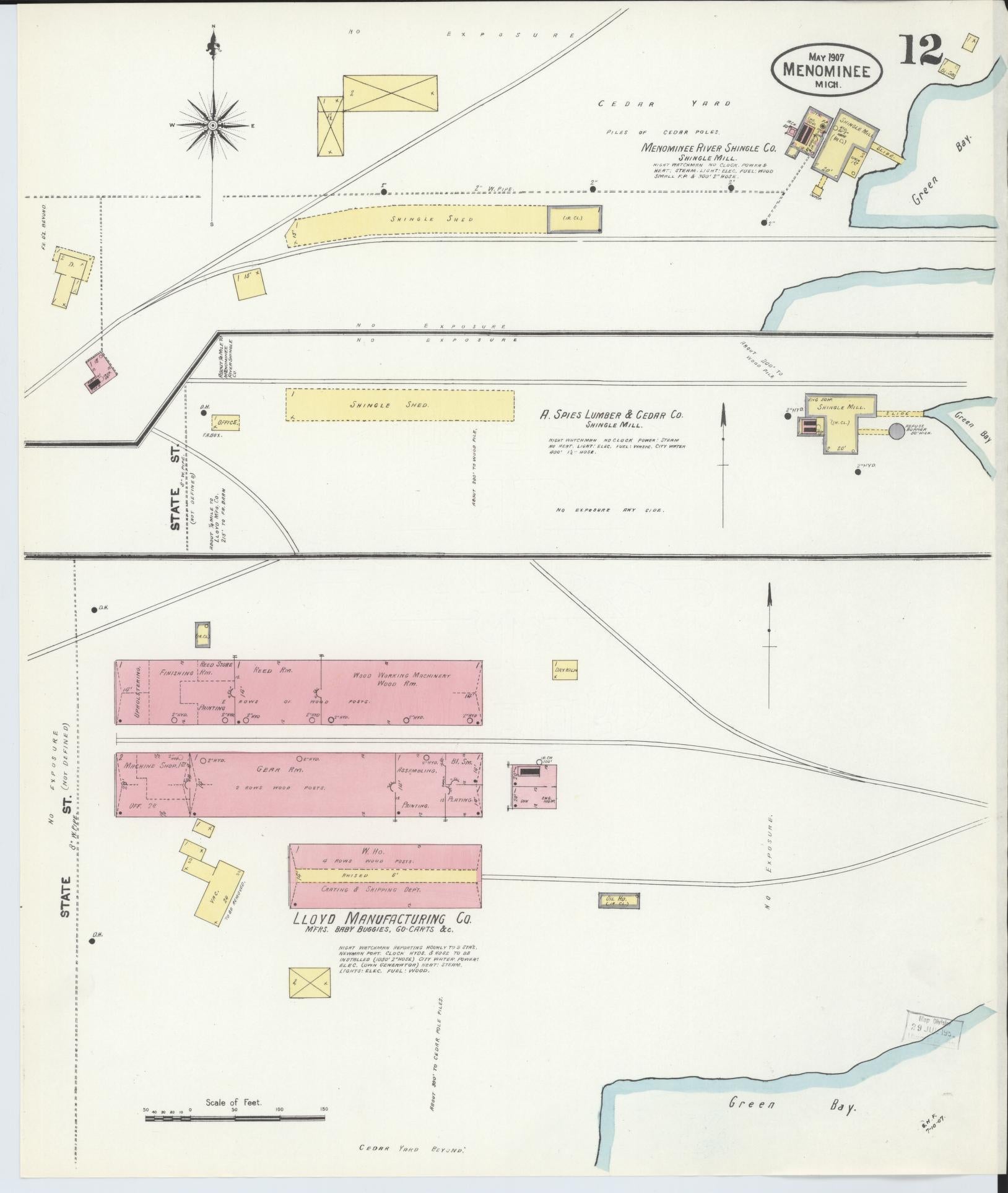 Sanborn Fire Insurance Map from Menominee, Menominee County, Michigan (1907), Sheet #0012 - Complete Map Set gallery image, historic Sanborn map, vintage wall art, Michigan Michigan