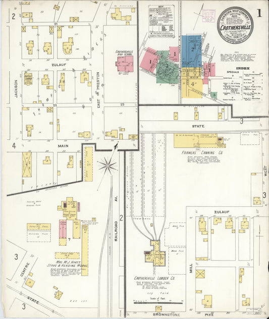 Sanborn Fire Insurance Map from Crothersville, Jackson County, Indiana (1906), Sheet #0001 - Historic Sanborn Fire Insurance Map Print, vintage old map wall art, antique decor, genealogy gift, Indiana Indiana map