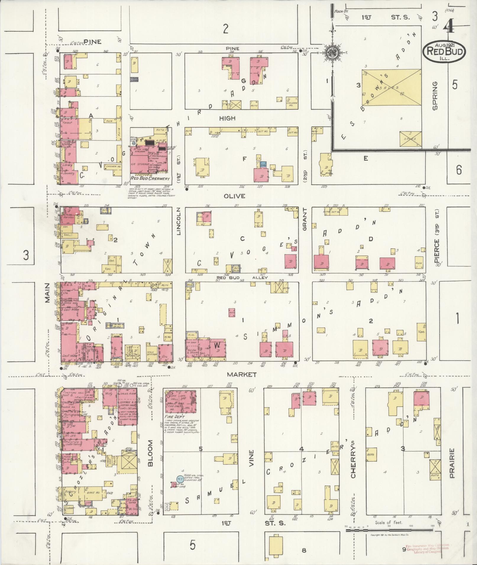 Sanborn Fire Insurance Map from Red Bud, Randolph County, Illinois (1921), Sheet #0004 - Complete Map Set gallery image, historic Sanborn map, vintage wall art, Illinois Illinois