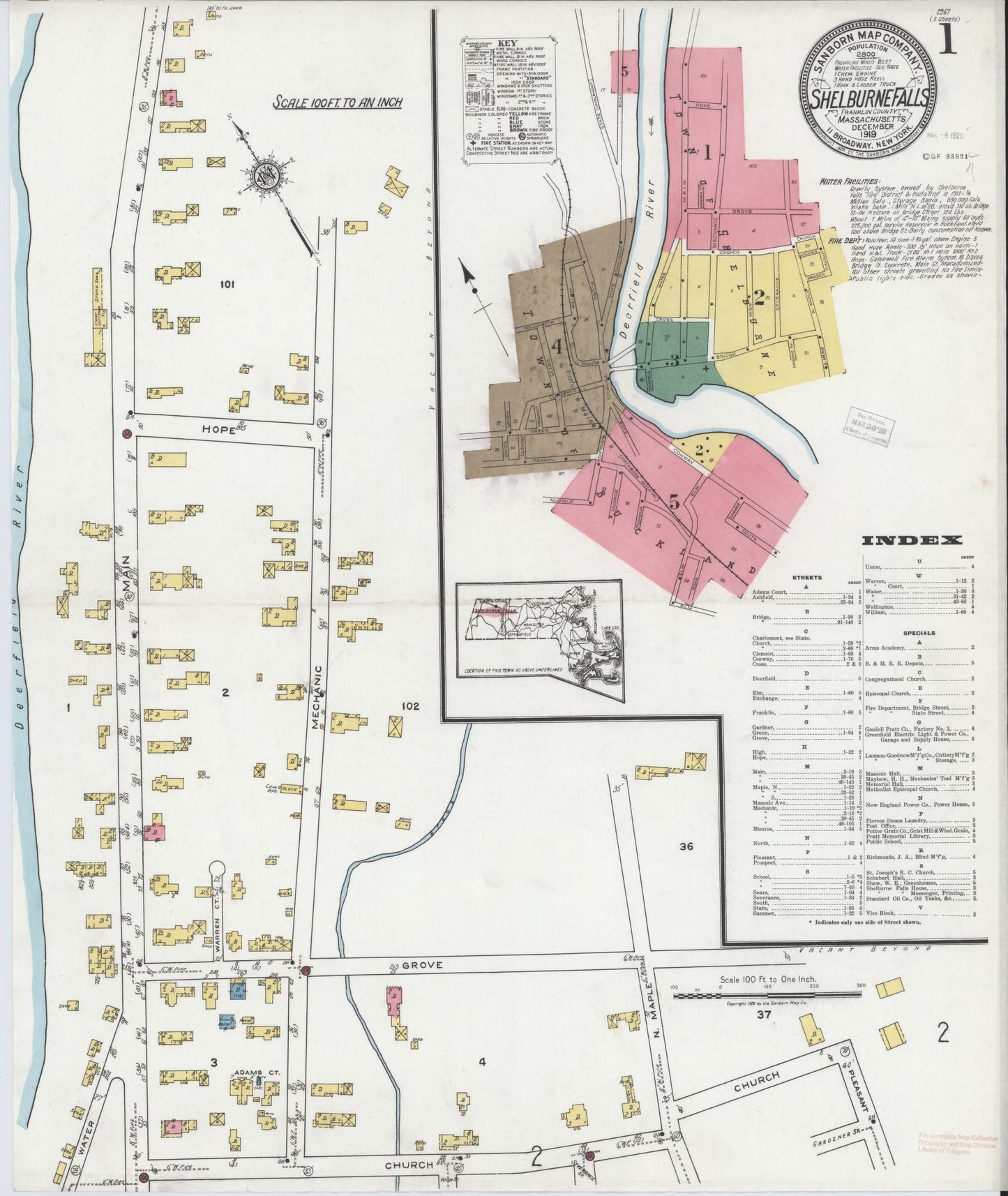 Sanborn Fire Insurance Map from Shelburne Falls, Franklin County, Massachusetts (1919), Sheet #0001 - Complete Map Set gallery image, historic Sanborn map, vintage wall art, Massachusetts Massachusetts