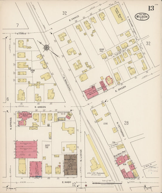 Sanborn Fire Insurance Map from Wilson, Wilson County, North Carolina (1922), Sheet #0013 - Historic Sanborn Fire Insurance Map Print, vintage old map wall art, antique decor, genealogy gift, North Carolina North Carolina map