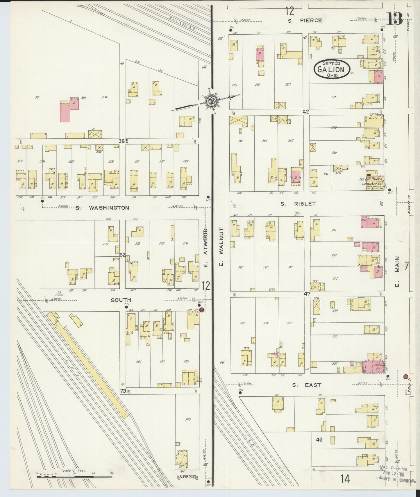 Sanborn Fire Insurance Map from Galion, Crawford County, Ohio (1913), Sheet #0013 - Historic Sanborn Fire Insurance Map Print, vintage old map wall art, antique decor, genealogy gift, Ohio Ohio map
